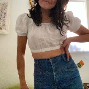 puff sleeve white cotton crop top